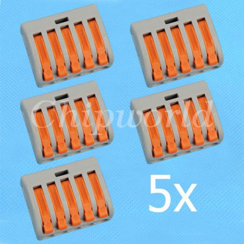 5pcs - spring lever push fit reuseable cable 5 wire new for sale