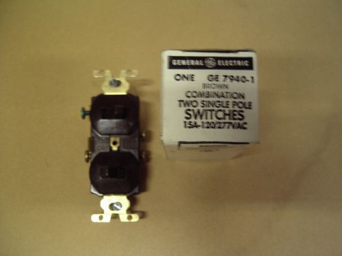 2 SINGLE POLE SWITCHES-BROWN-15A-120/277VAC-GE7940-1