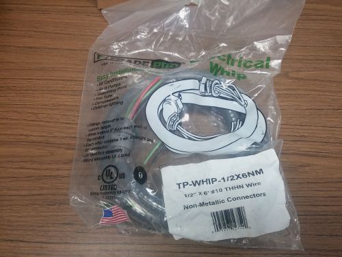 (6) tradepro whip 1/2&#034; x 6&#039; #10 thhn wire with non metallic connectors lot of 6 for sale