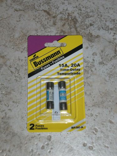 Cooper bussmann 2-pack time delay 20-amp cartridge fuse- bp/sc-a for sale