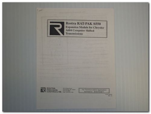 ROSTRA PRECISION RAT-PAK S550 SHIFTED TRANSMISSION EXPANSION MODULE MANUAL
