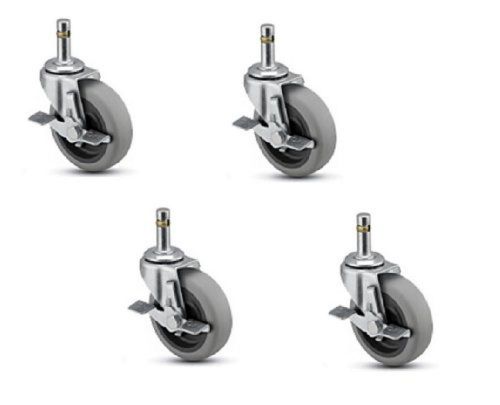 Set of 4 Colson L Series Swivel Stem Caster with Gray Rubber Wheel and 7/16&#034; x 1