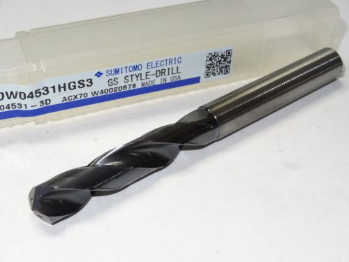 Sumitomo 29/64&#034; .4531&#034; 3xd solid carbide oil coolant-thru stub length gs-drill for sale