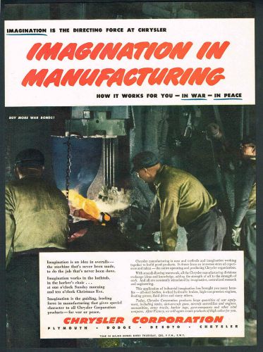 1944 Magazine Ad Chrysler Corporation Steel Foundry, Metal Workers #FAC002