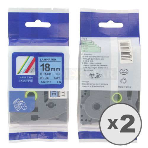 2pk black on blue tape label compatible for brother p-touch tz tze 541 18mm 3/4&#034; for sale