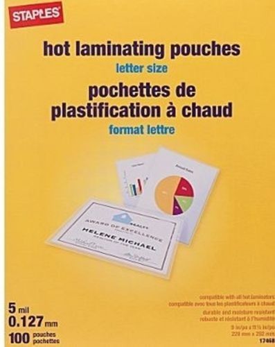 Staples Letter Size Thermal Laminating Pouches   5 mil   100 pack  Free Shipping
