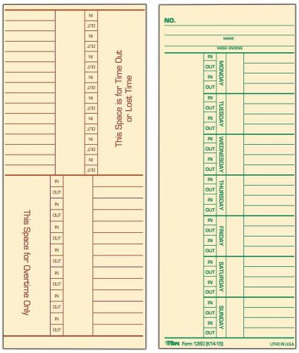 Weekly time cards green ink front red ink back 3.375 x 8.25 500 1260 for sale