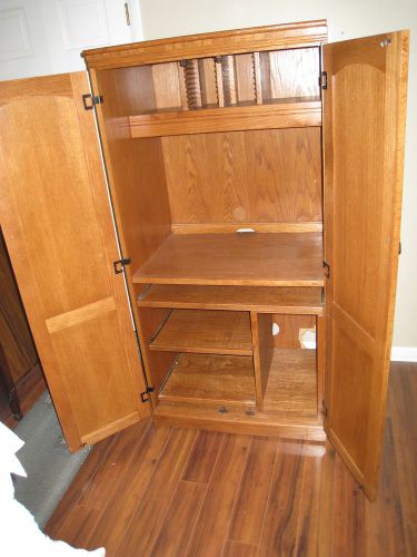 Oak Finish Computer Armoire Cabinet