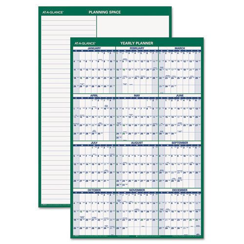 AT-A-GLANCE Recycled Vertical Erasable Wall Planner, Yearly Calendar, 24&#034; x 36&#034;