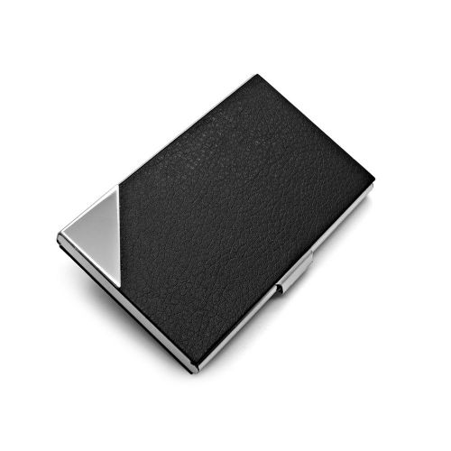Hot Black Pu Leather Stainless steel Metal Credit Business Card Case Holder