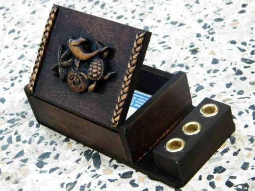 HAND CRAFT BUSINESS WOODEN CARD WITH 3 PENS HOLDER