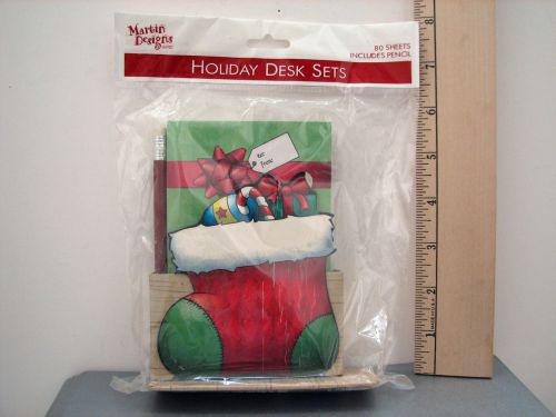 Martin Designs HOLIDAY DESK SET Christmas stocking design 80 sheets &amp; pencil NIP