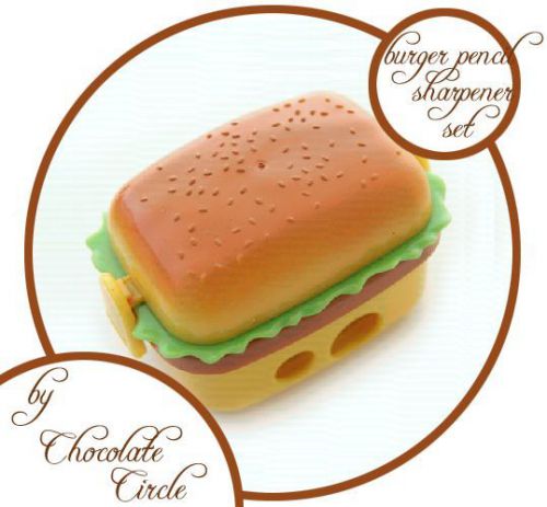 Hamburger Sharpener + Eraser Set Rubber Burger Stationery Gift Kids Party Favors