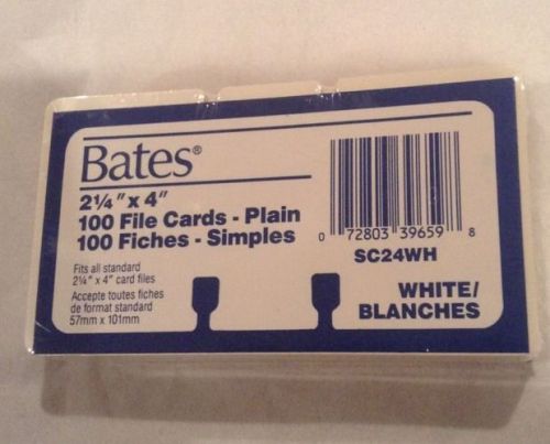 Bates File Cards Plain 100 White 2 1/4&#034; X 4&#034;  SC24WH Sealed