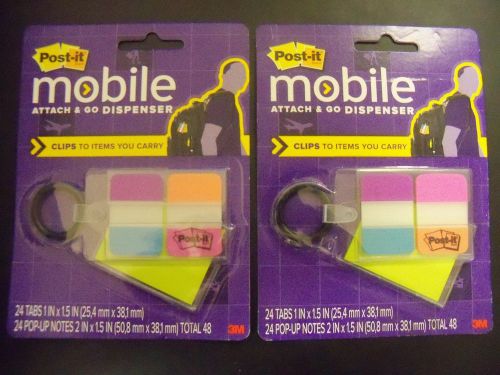 Post-it Mobile Attach &amp; Go - 48 tabs 1x1.5 in, 48 notes 2x1.5 in (2pk) **NEW**