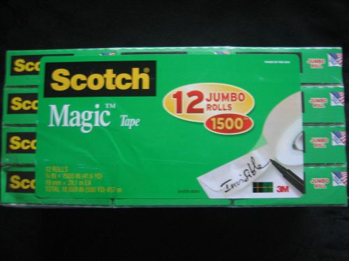 Scotch MagicTape 3M 12 Jumbo Rolls 3/4&#034; x 1500&#034; Clear INVISIBLE Tape Photo Safe