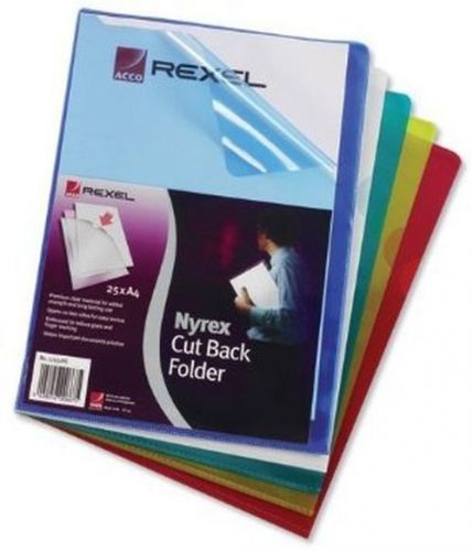 Pk 25 Rexel Nyrex Folder Cut Back A4 Assorted Colours Ref 12131AS