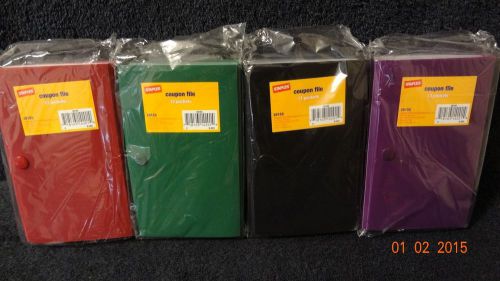 4 STAPLES Brand 13 Pocket COUPON FILE 1-Purple, 1-Green, 1-Red, 1-Black #20155