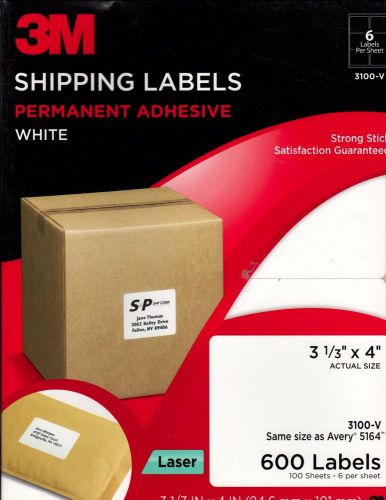 3M SHIPPING LABELS PERMANENT ADHESIVE 3 1/3&#034; x 4&#034; 3100-V SAME AS AVERY 5164