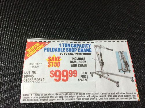 $150.00 super coupon harbor freight 1 ton capacity foldable shop crane/engine for sale