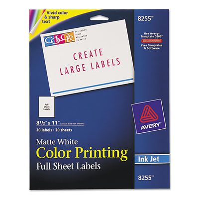 Inkjet Labels for Color Printing, 8-1/2 x 11, Matte White, 20/Pack