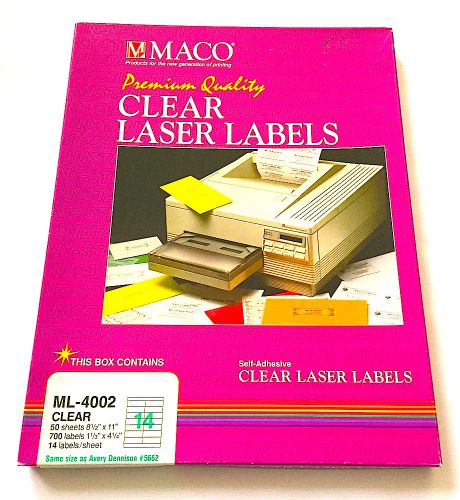 MACO Laser/Ink Jet Matte Clear Address Labels, 1-1/3 x 4-1/4 Inches
