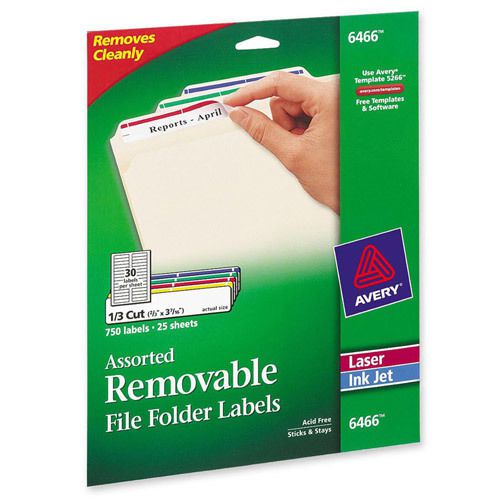 Avery Dennison Ave-6466 Assorted Removable Filing Label - 0.66&#034;