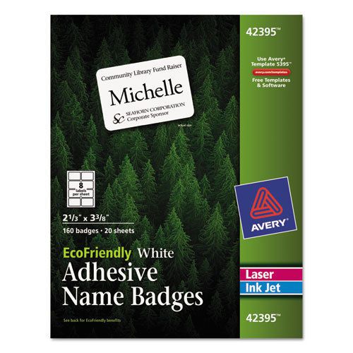 EcoFriendly Name Badge Labels, 2-1/3 x 3-3/8, White, 160/Box