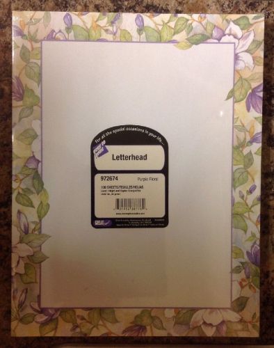 Easy to Print Purple Floral Letterhead 100 Sheets. Laser and Inkjet Compatible
