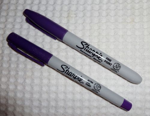 2 sharpie permanent markers -purple- 1 ultra fine point &amp; 1 fine point-new for sale