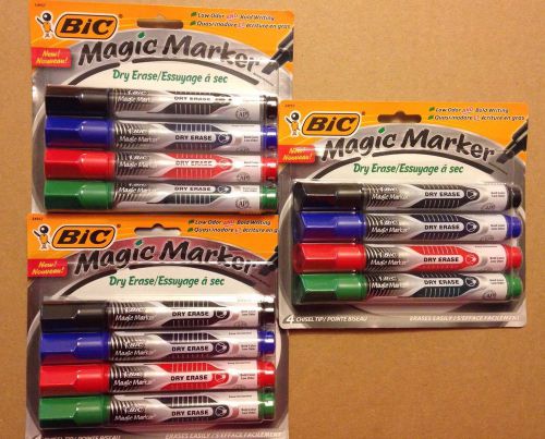 3 Packs BIC Magic Marker Brand Low Odor &amp; Bold Writing Dry Erase Markers 4/pack