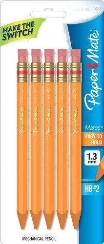 Paper Mate Mates 1.3mm Mechanical Pencils, 5 Yellow Barrel Mechanical Pencils (