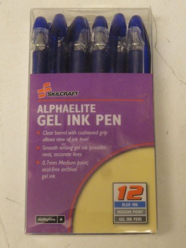 12ct pack of Skilcraft Alpha Elite Gel BLUE Ink Pens 0.7MM Medium - FREE Ship!
