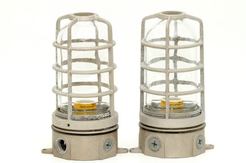 Industrial Exterior Caged Light Fixtures Clear Globes Vintage Vapor Proof