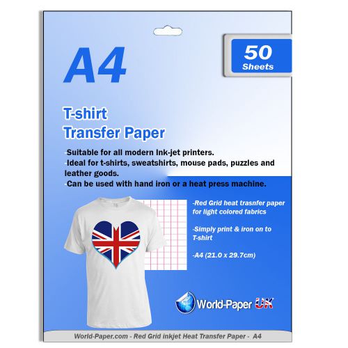 50 Sheets Red Grid for whites heat transfer paper A4 for Inkjet Printer