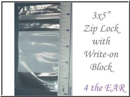 Zip Lock Bags 3&#034; x 5&#034; Write-On Clear Recloseable - 100