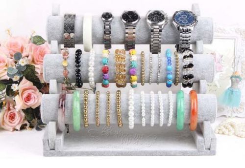 Grey velvet bracelet watch bangle display 3-tier rack holder - countertop ra2* for sale