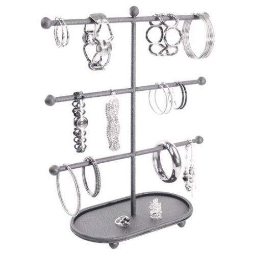 Bracelet Holder Jewelry Tree Stand Hoop Earring Storage Rack T-Bar Metal Black
