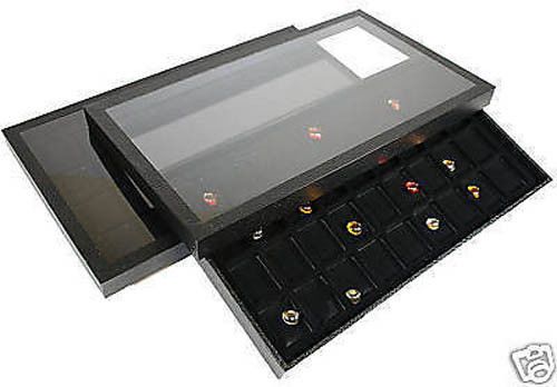2-36 compartment acrylic lid jewelry display case black for sale