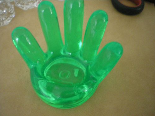 HAND FOR RINGS BRIGHT GREEN LUCITE 5 FINGERS FOR DRESSER OR DISPLAY