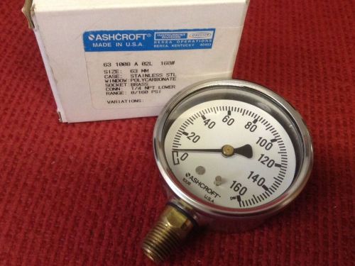 Ashcroft - type #63-1008-a-02l-160#, pressure gauge, 0-160 psi - stainless - new for sale