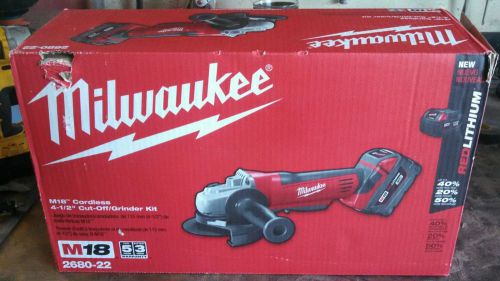 Milwaukee m18 cordless 4 1/2&#034; cut-off/grinder kit w/ 2 red lithium batt. 2680-22 for sale