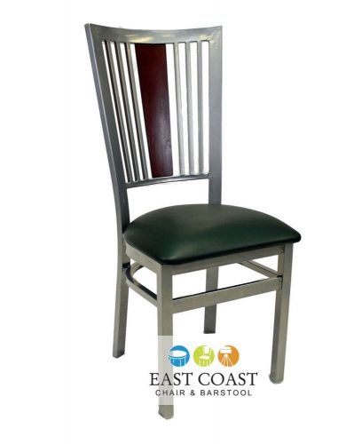New steel city metal restaurant chair with silver frame &amp; green vinyl seat for sale