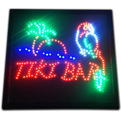 LARGE Tiki Bar Pub Parrot Open LED sign Animated Man Cave neon Store Beer Light