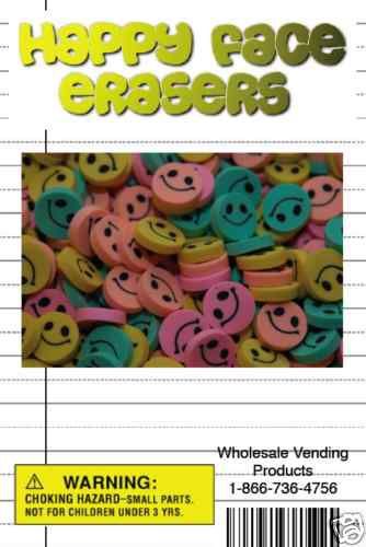 250 Happy Smile Face Erasers In 1&#034; Vending Capsules