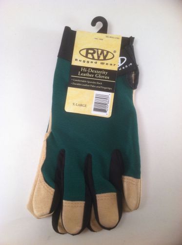 RW Rugged Wear Green High Dexterity Gloves, Leather Palm/Spandex Size: X - Large