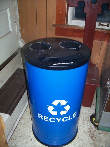 Ex-cell round recycling container, steel, 14 gallons, blue/black 3 in 1 nice for sale