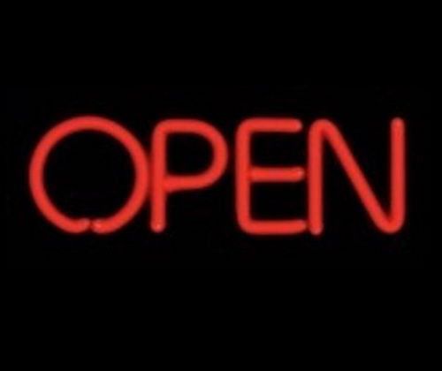 Open red neon sculpture for sale