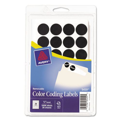 Removable Self-Adhesive Color-Coding Labels, 3/4in dia, Black, 1008/Pack