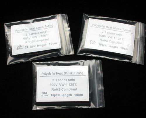 ?2.5mm ?5mm ?10mmHeat Shrink Tubing Kit black Colors Plastic bags